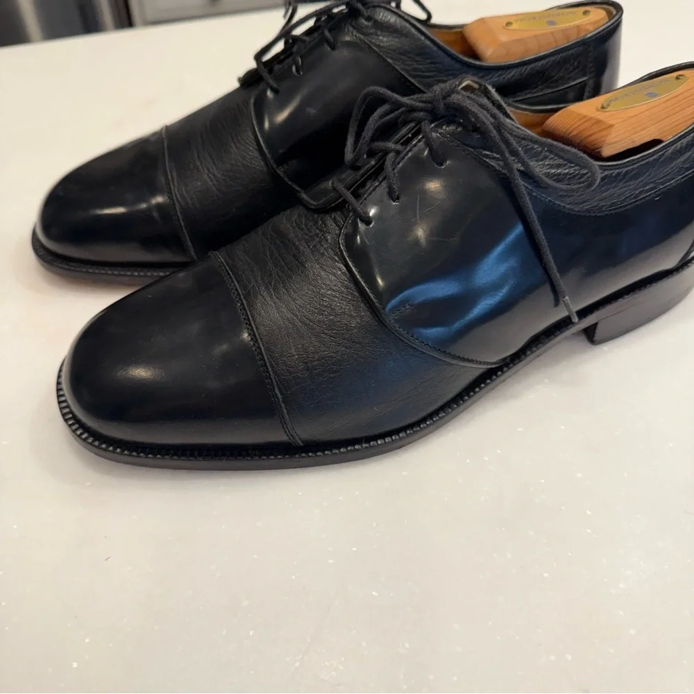 SAN REMO ITALY Men’s Black Leather Dress Cap Toe Oxfords Shoes Sz 9.5 W EUC